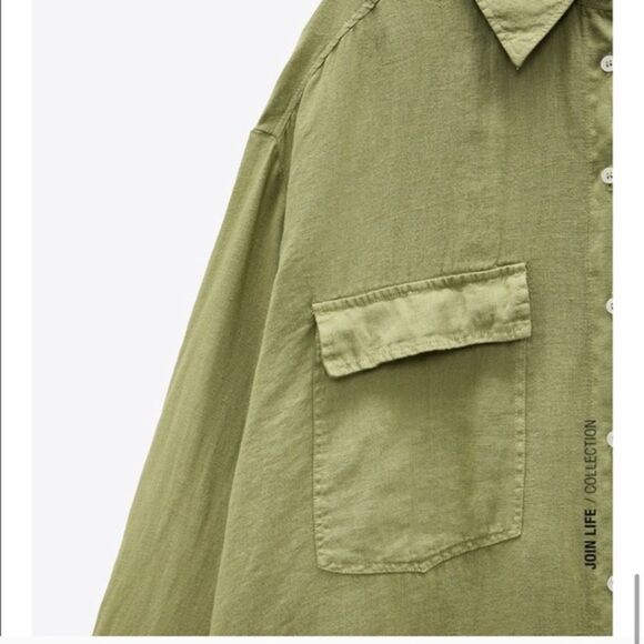 ✨ Zara Oversized Linen Boho Button Down Green Shirt✨ - Picture 8 of 14